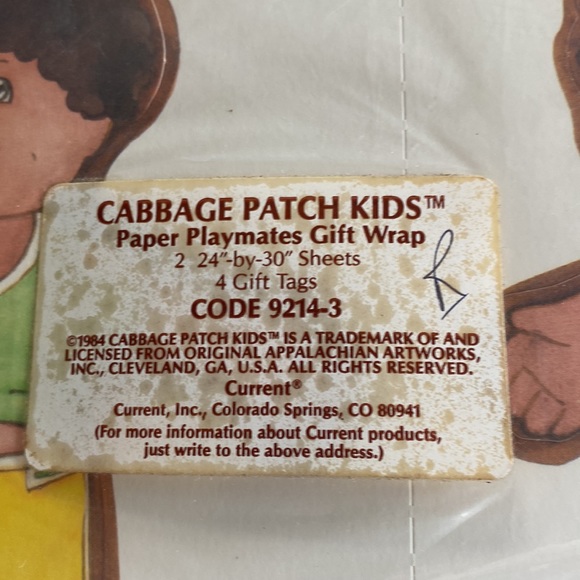 1974 Current ®️ Cabbage Patch Kids ®️ paper playmates Gift Wrap and Gift Tags - Picture 2 of 4